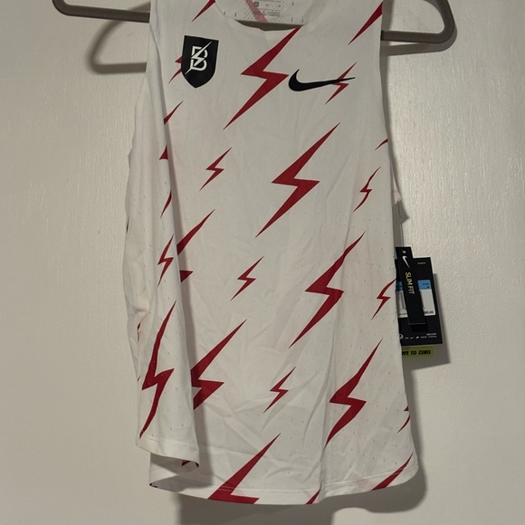 Nike Women's Bowerman Track White Tank Top with Red Lightning Design - Picture 2 of 8